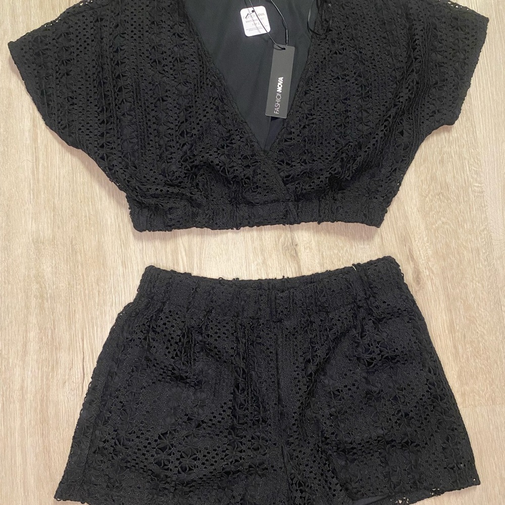 Fashion Nova Black High Waist Shorts Set